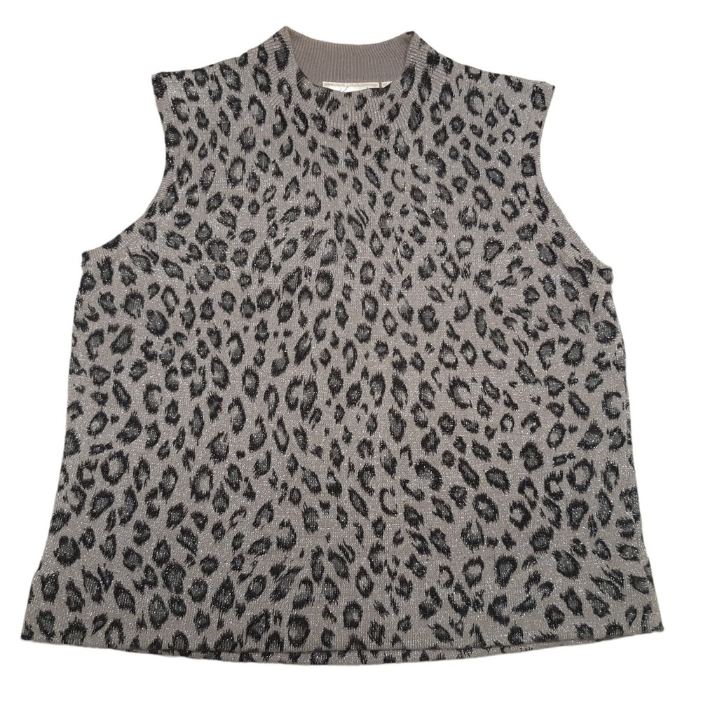 Kathie Lee Collection Sweater Womens‎ Small Gray Animal Print Sleeveless Mock